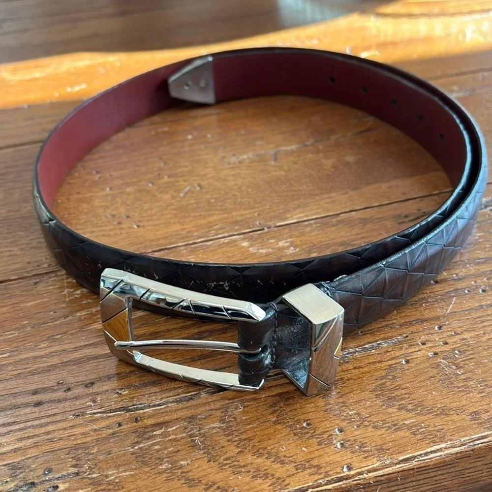 Johnston & Murphy Brown Italian Calfskin Belt Men’s Two Tone Metal 7302 Size 38